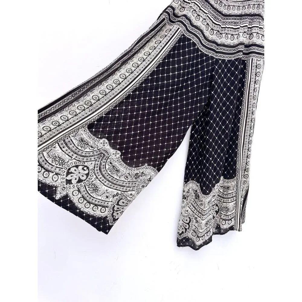 AS-IS Free People Black White Paisley Border Print Wide Leg Palazzo Pants